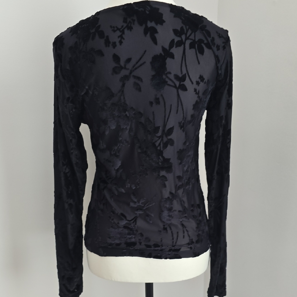 Rachel Zoe Sheer Black Velvet Floral Long Sleeve Top Size Small - Picture 4 of 6